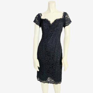 Vintage Black Stretch Lace Dress with Sweetheart Neckline / size Small